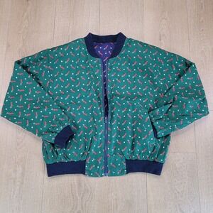 Vera Bradley Vintage‎ Reversible Blue Green Golf Bomber Jacket Womens Large